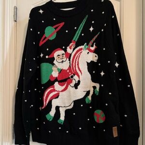 Tipsy Elves Christmas Sweater • Santa Riding Unicorn in Space • Size L